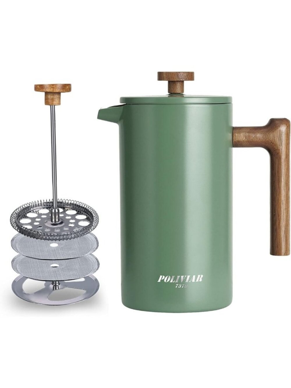 34 oz French Press Coffee Maker with Wood Handle, Double Wall Insulation